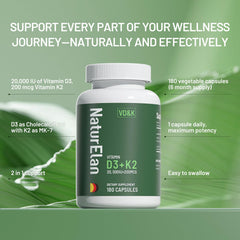 NaturElan Vitamin D3 K2 label shows certifications for quality and safety