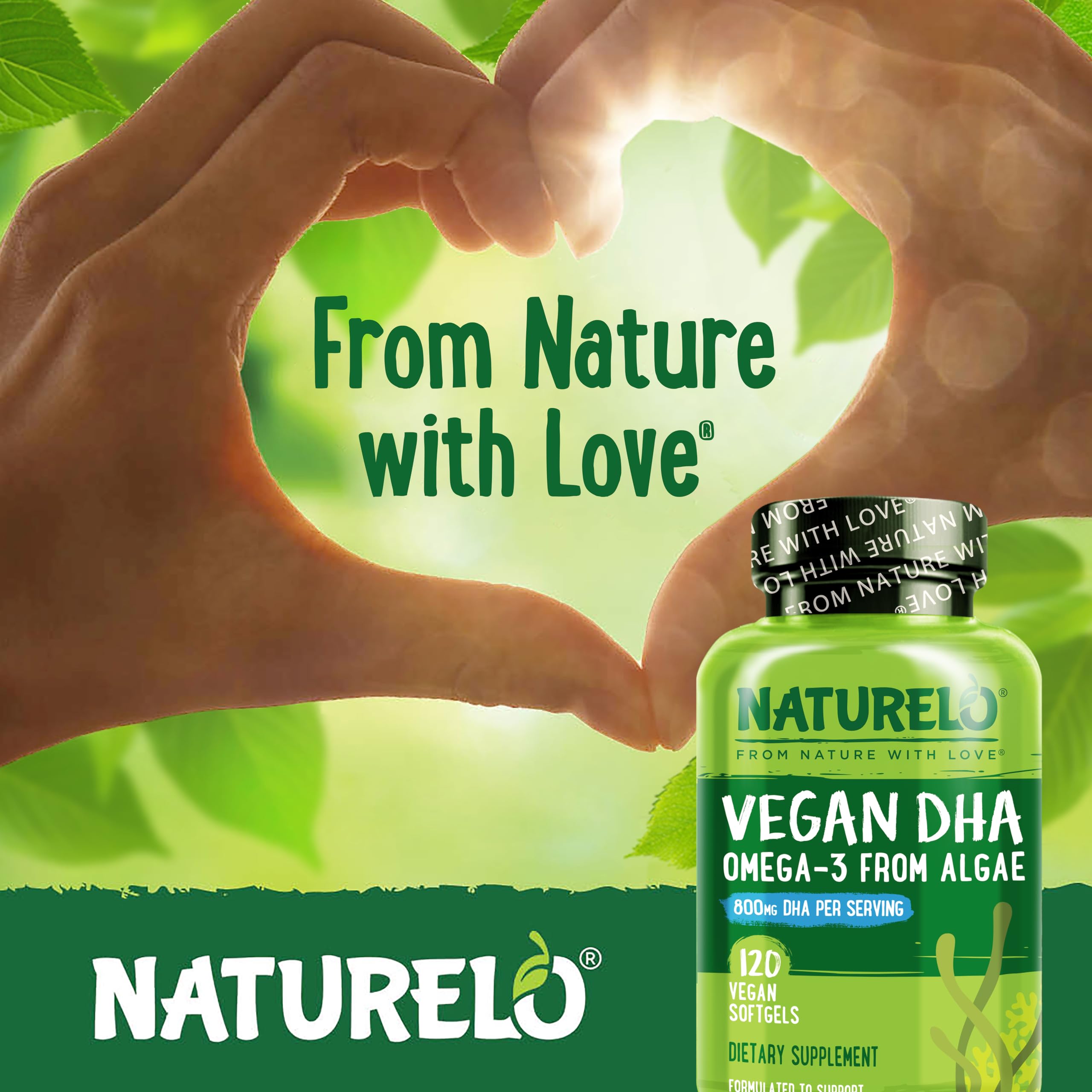 Naturelo algae-based DHA for daily wellness and focus.