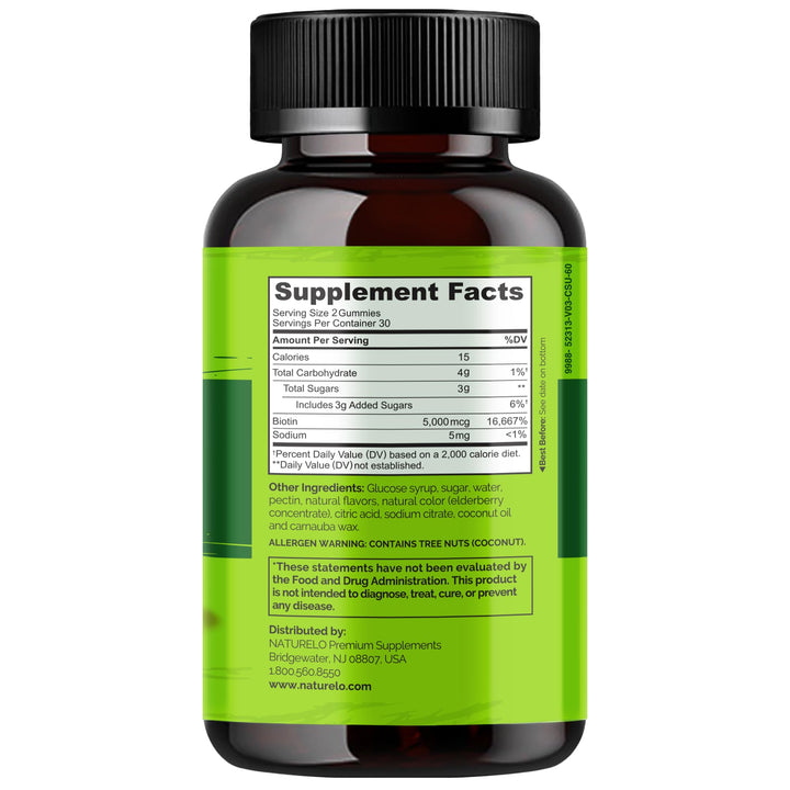 Naturelo Biotin Gummies glass bottle shows compact storage.