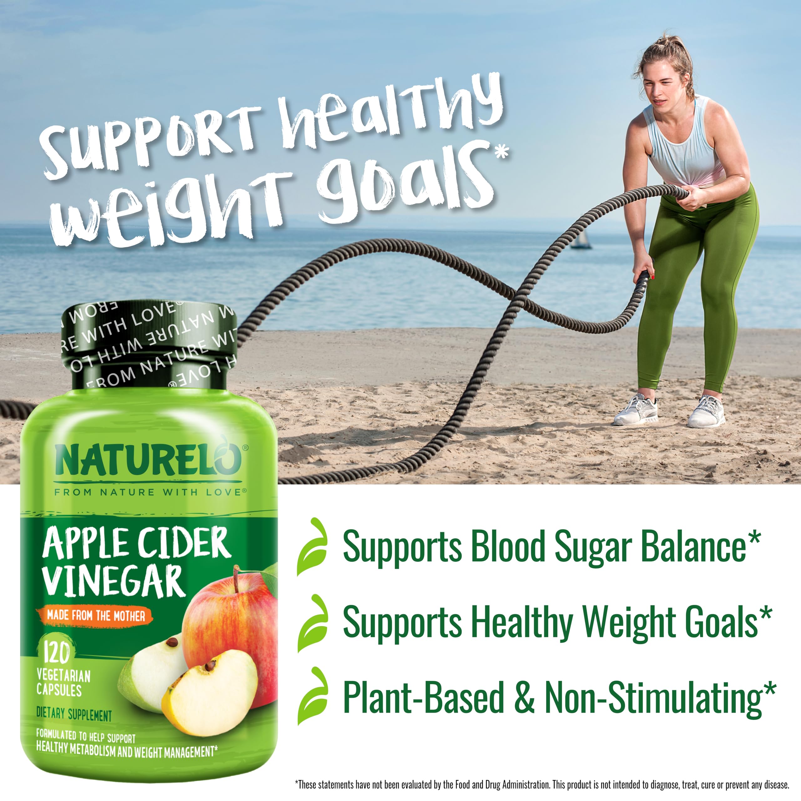 NATURELO bottle pours capsules illustrating convenient daily dosage.