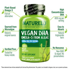 Naturelo DHA supports heart, brain, and eye wellness from algae.