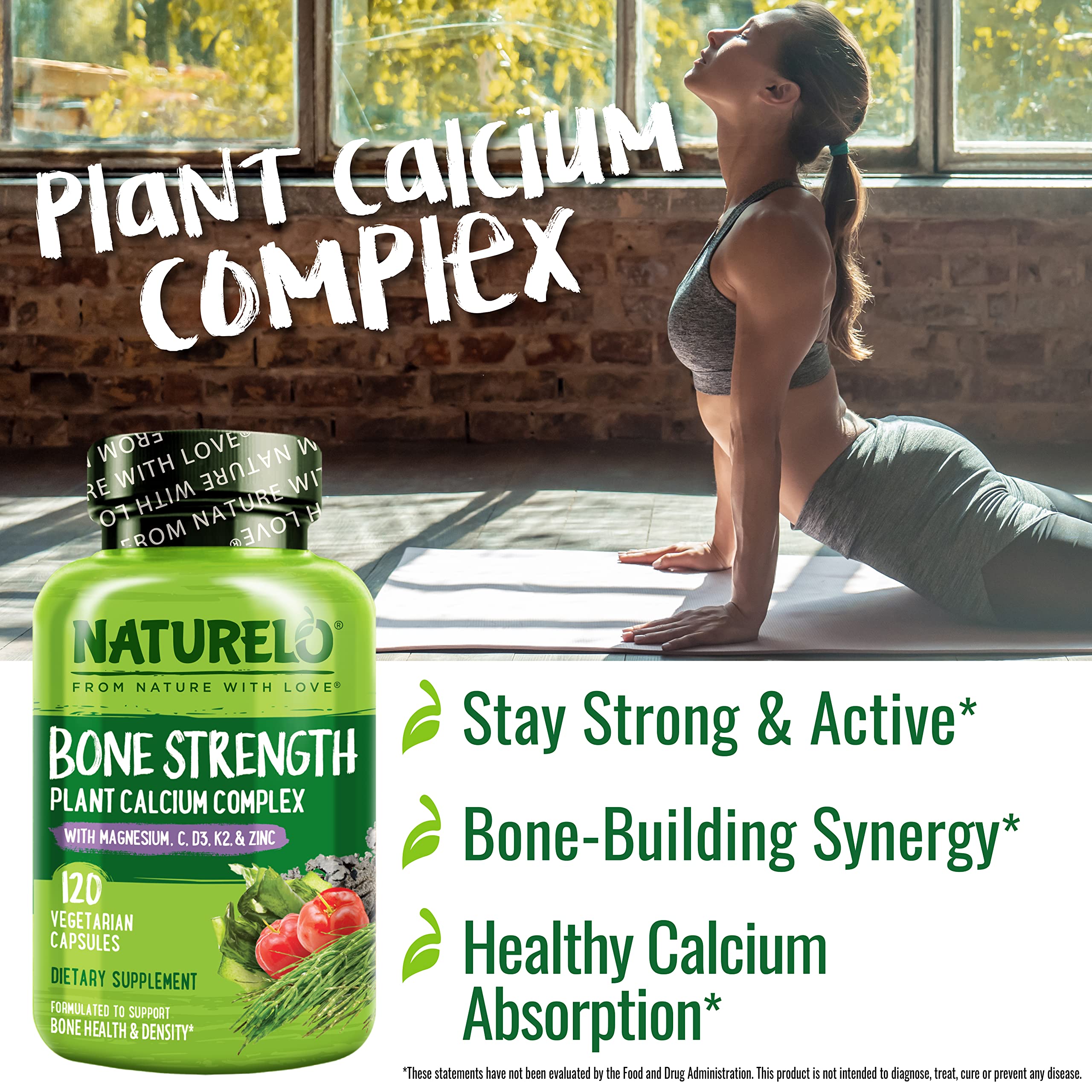 NATURELO marine algae calcium source highlighted in a product image.