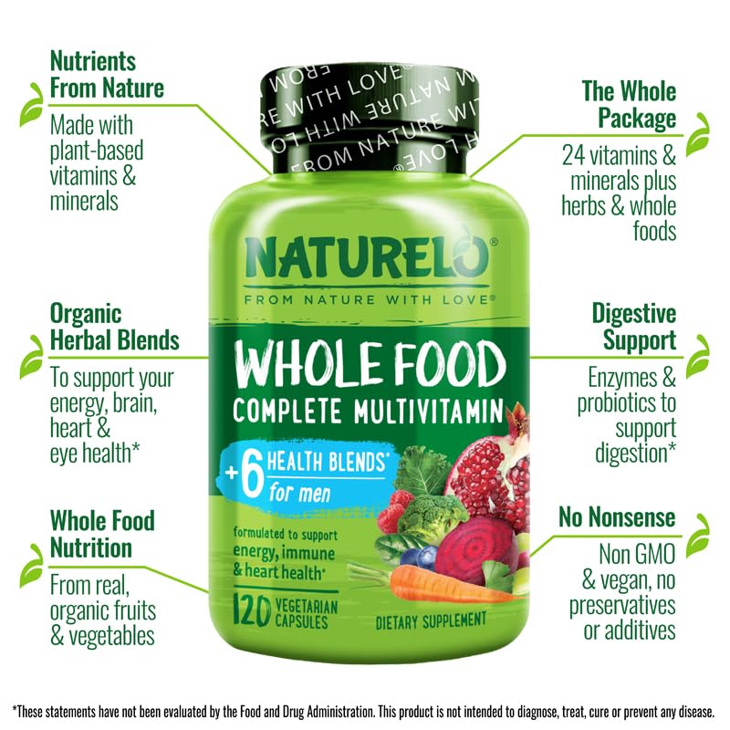 NATURELO Mens Multivitamin tablet closeup highlighting plant-based ingredients