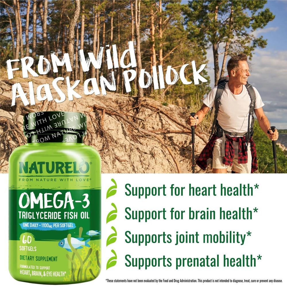 Naturelo molecular distillation closeup emphasizes purified, high-quality omega-3.