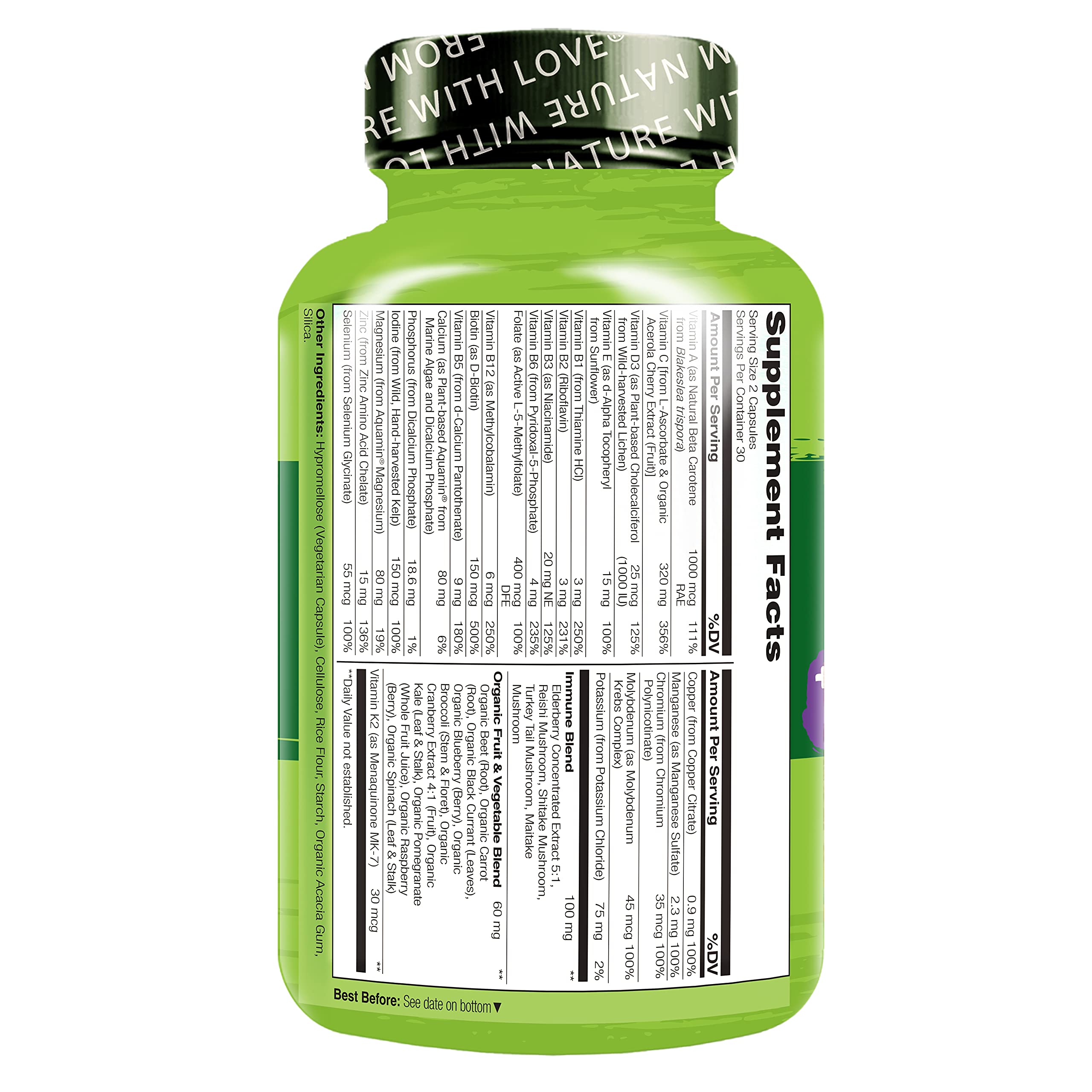 NATURELO bottle viewed from top, conveying everyday wellness.