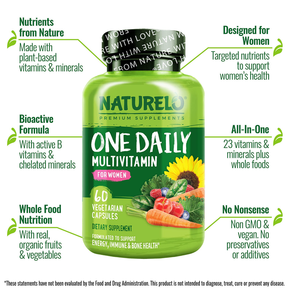 NATURELO One Daily Multivitamin para mujeres, cápsulas, soporte nutricional de plantas.