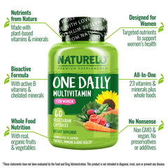 NATURELO One Daily Multivitamin para mujeres, cápsulas, soporte nutricional de plantas.