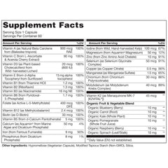 NATURELO One Daily Multivitamin para mujeres, etiqueta con ingredientes orgánicos para antioxidantes.