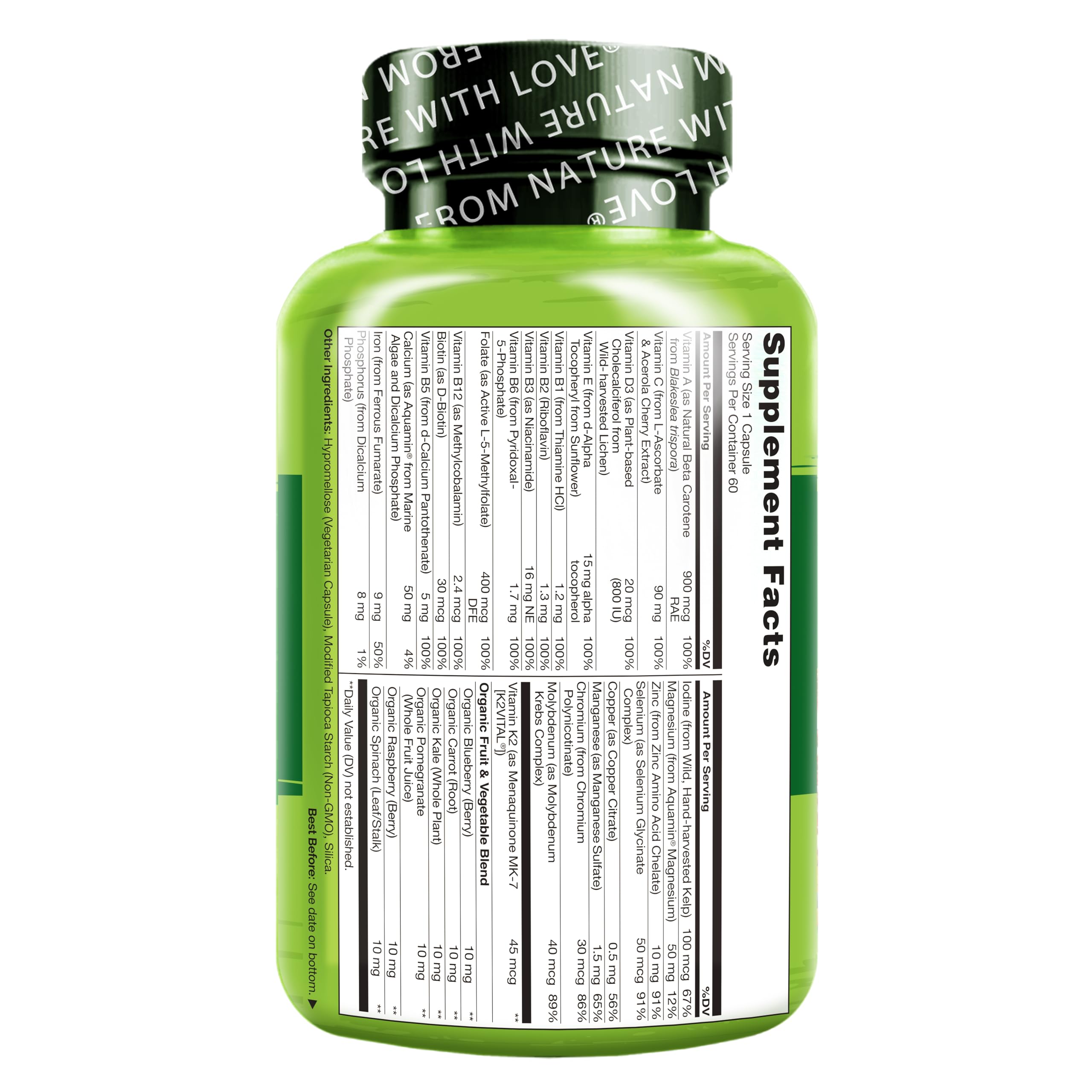 NATURELO One Daily Multivitamin para mujeres, cápsulas veganas para nutrición diaria.