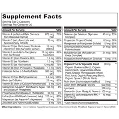 Naturelo plant-based ingredients close-up emphasizes real fruits and vegetables.
