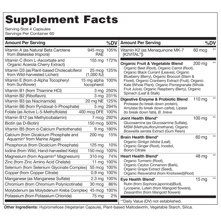 NATURELO graphic showing plant-based vitamins and real food nutrients