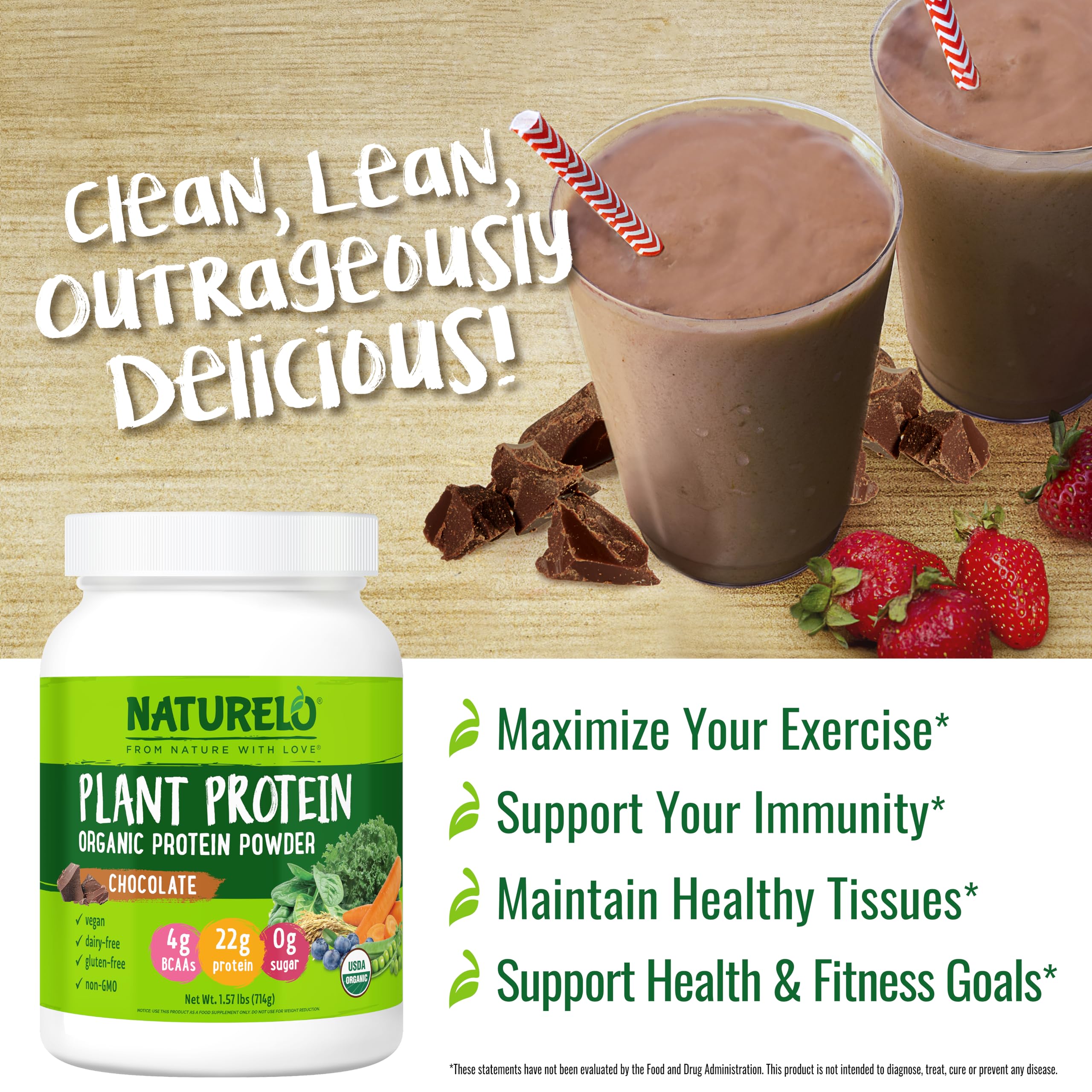 Naturelo Plant Protein Powder Chocolate smoothie bowl topped with fruit.