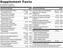 Naturelo Postnatal Multivitamin label details highlighting plant-based ingredients and key nutrients.