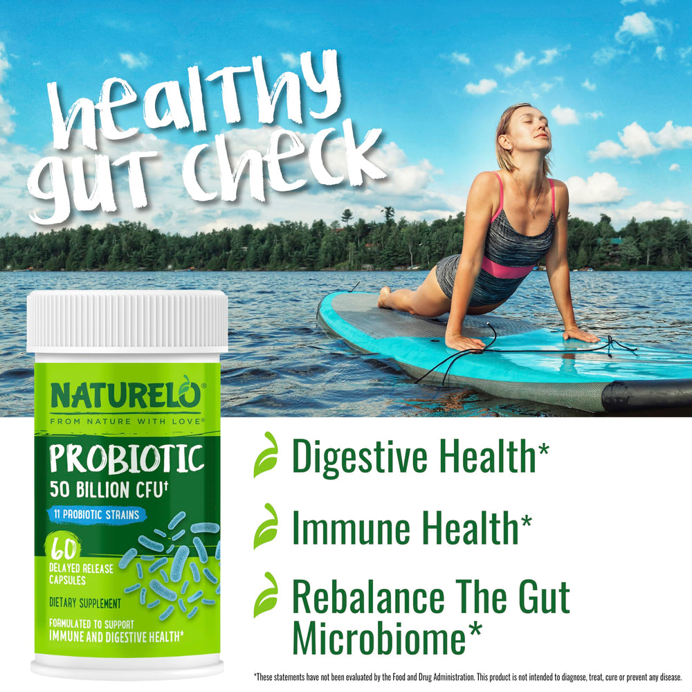 Naturelo Probiotics no fridge storage image emphasizes convenient daily use.