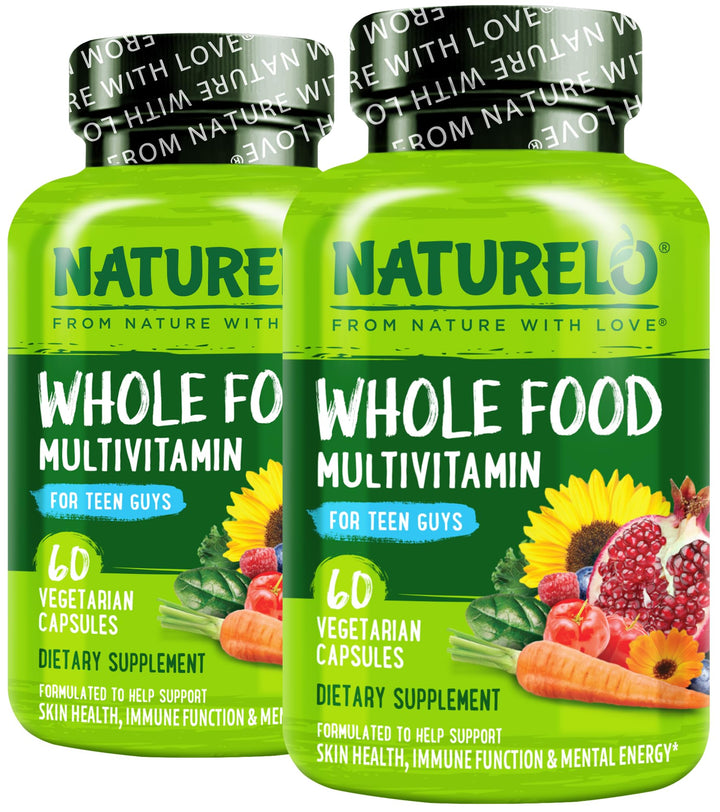 Naturelo Teen Multivitamin bottle front showing convenient daily support for active teens.