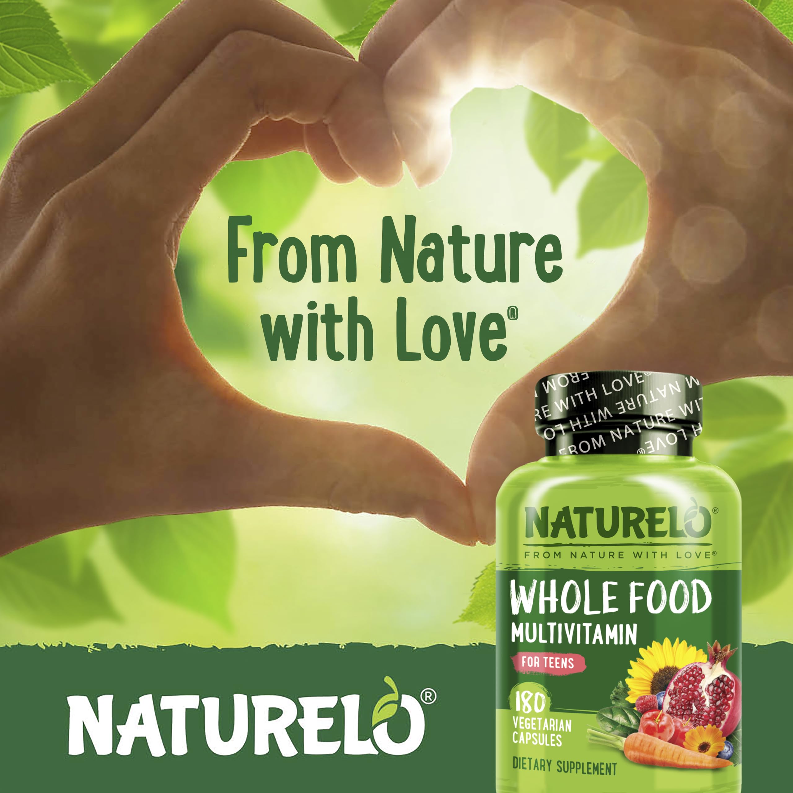 NATURELO calcium and magnesium from marine algae on label for teen bone support.