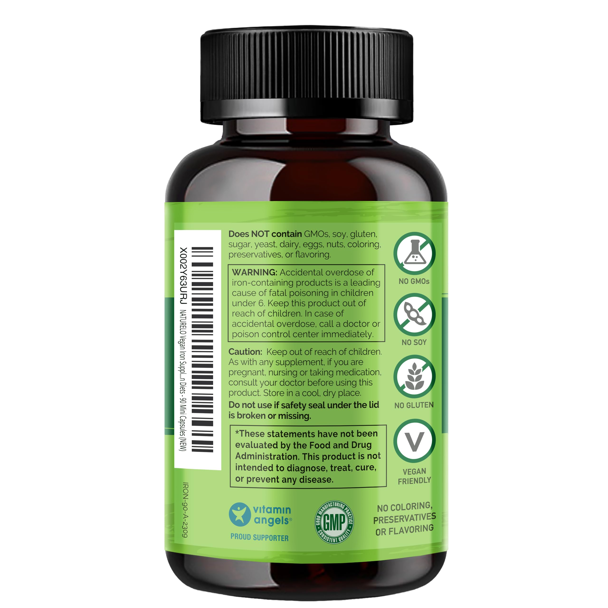 Naturelo iron supplement packaging demonstrates premium quality and GMP-certified manufacturing