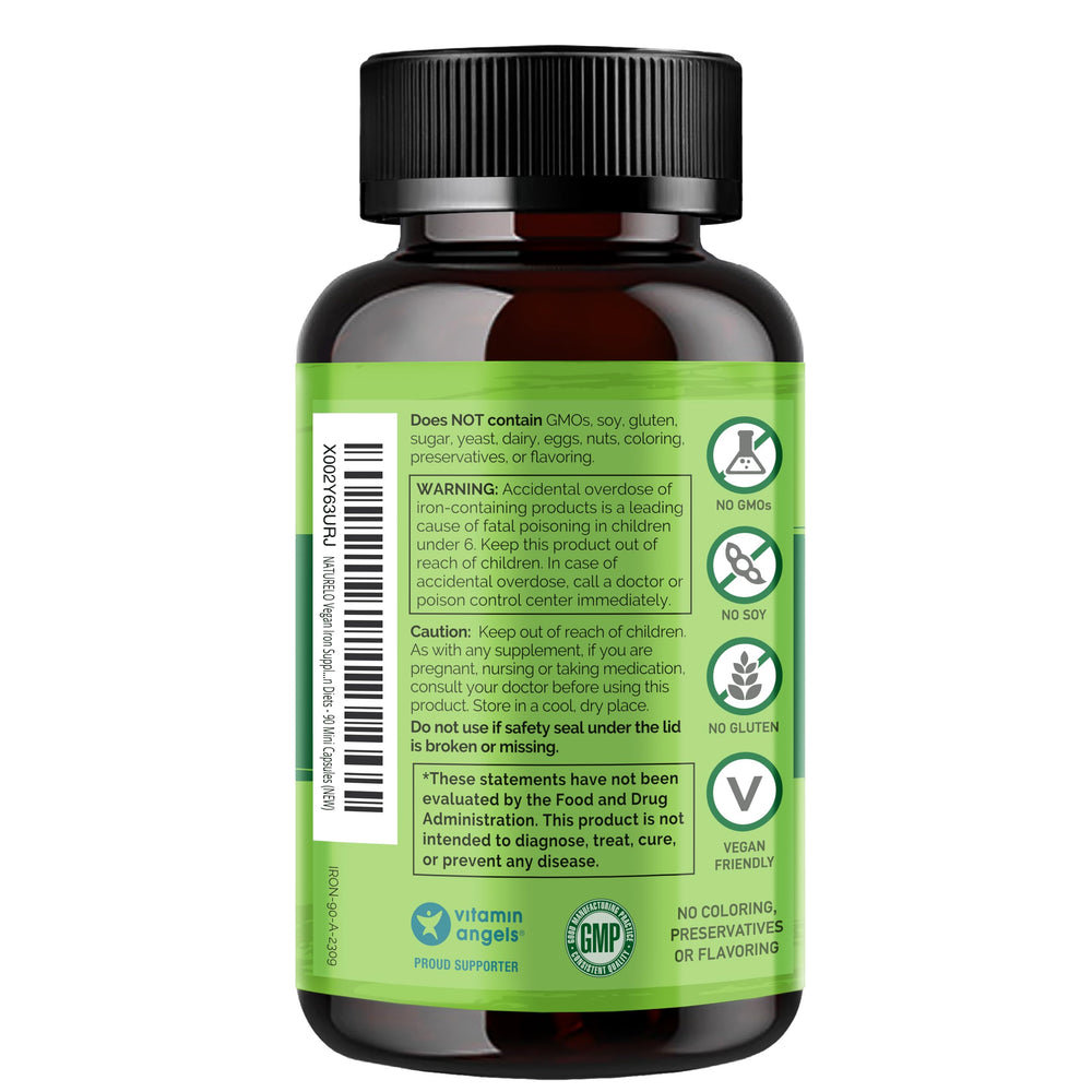 Naturelo iron supplement packaging demonstrates premium quality and GMP-certified manufacturing
