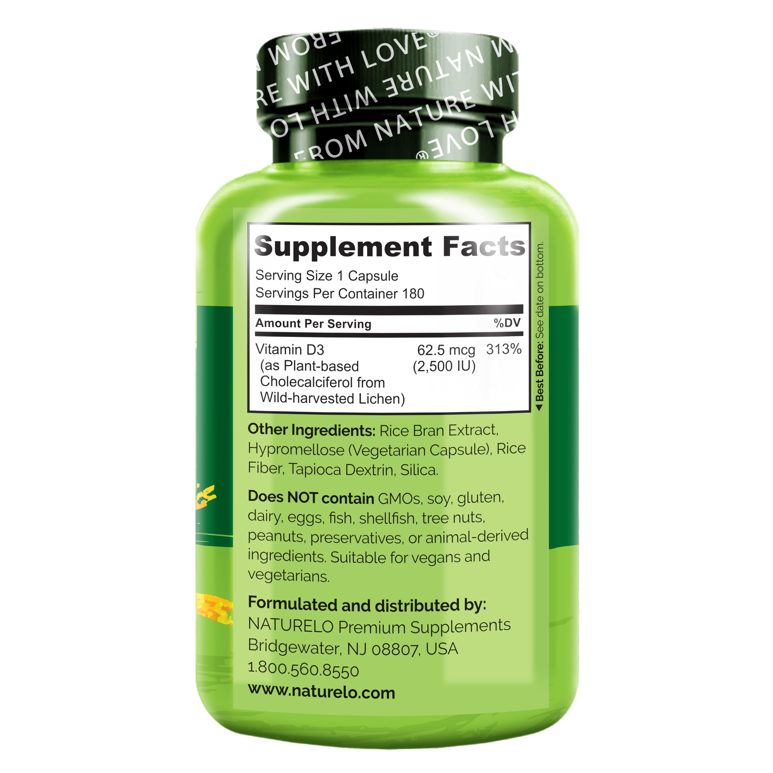 Naturelo D3 gluten-free icon signals safe allergen-conscious choice