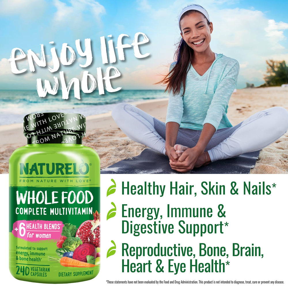 Naturelo Whole Food Multivitamin for Women capsules in hand for easy daily use