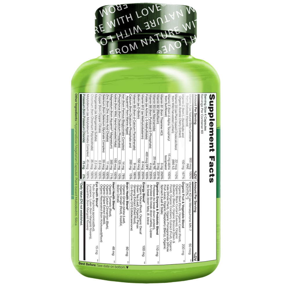 Naturelo Whole Food Multivitamin for Women daily-use scene suggesting energy and heart-support potential