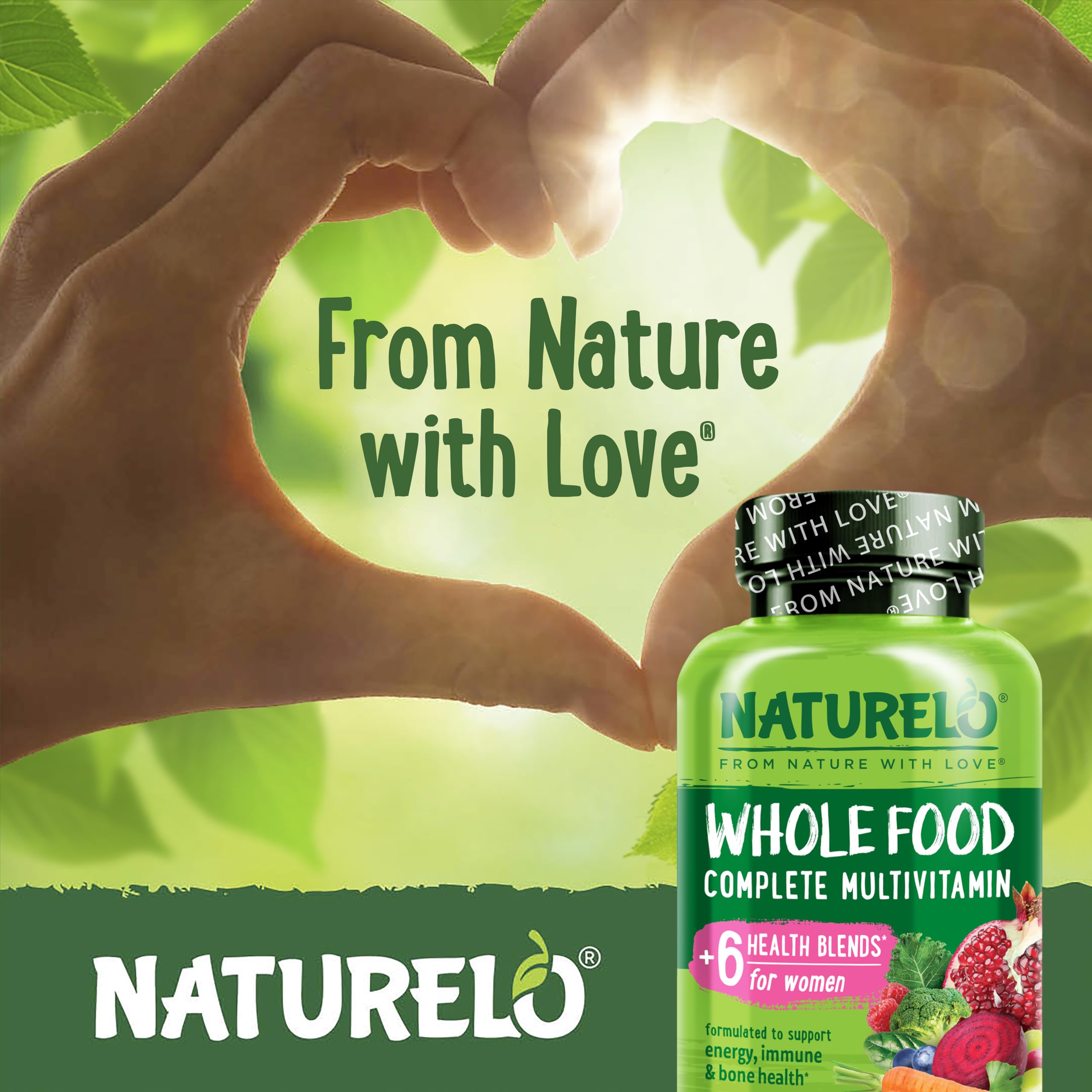 Naturelo Whole Food Multivitamin for Women serving spoon with real-food ingredients