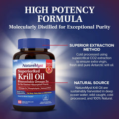 NatureMyst Krill Oil packaging box showcasing product details.