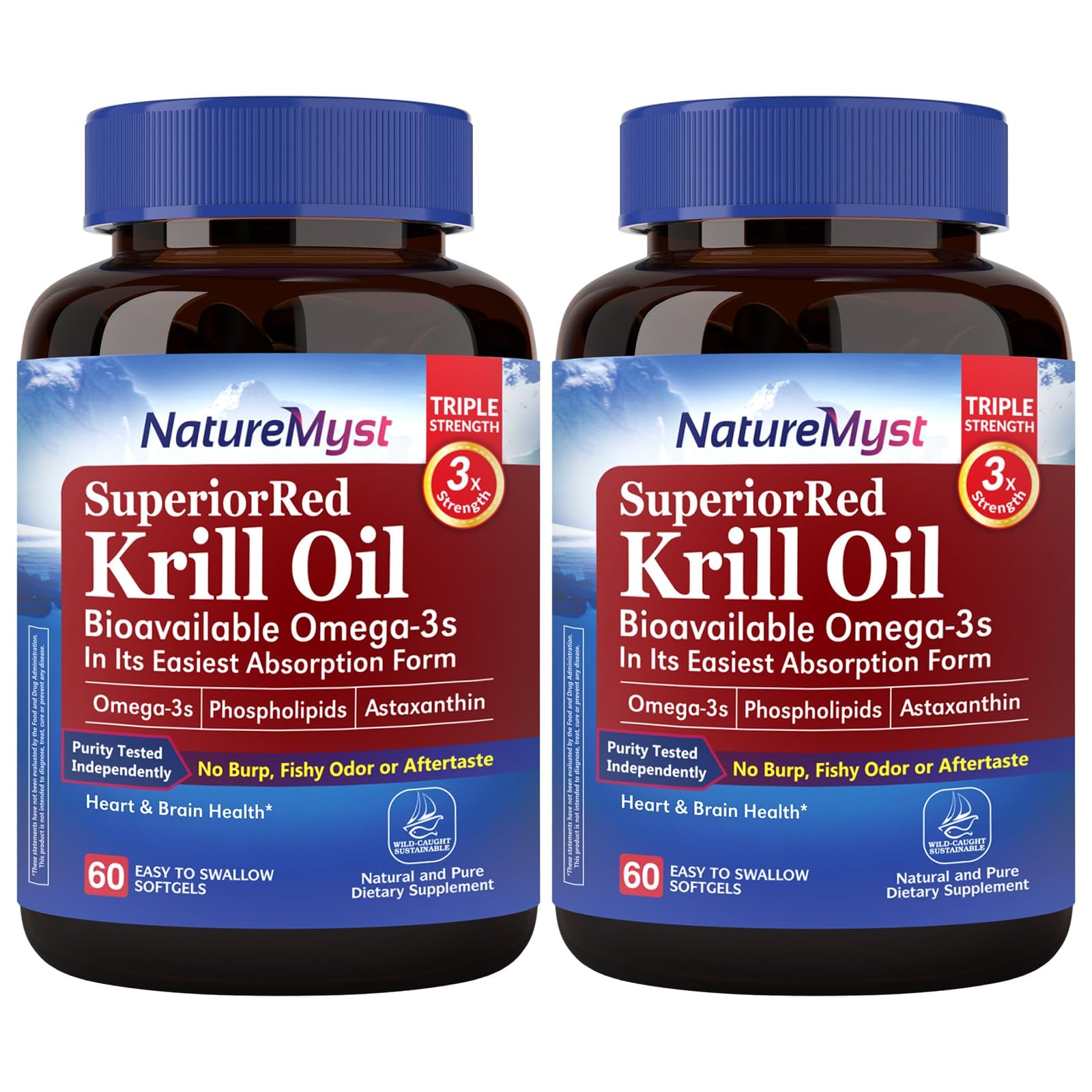 NatureMyst Krill Oil softgels bottle for convenient daily omega-3 intake.