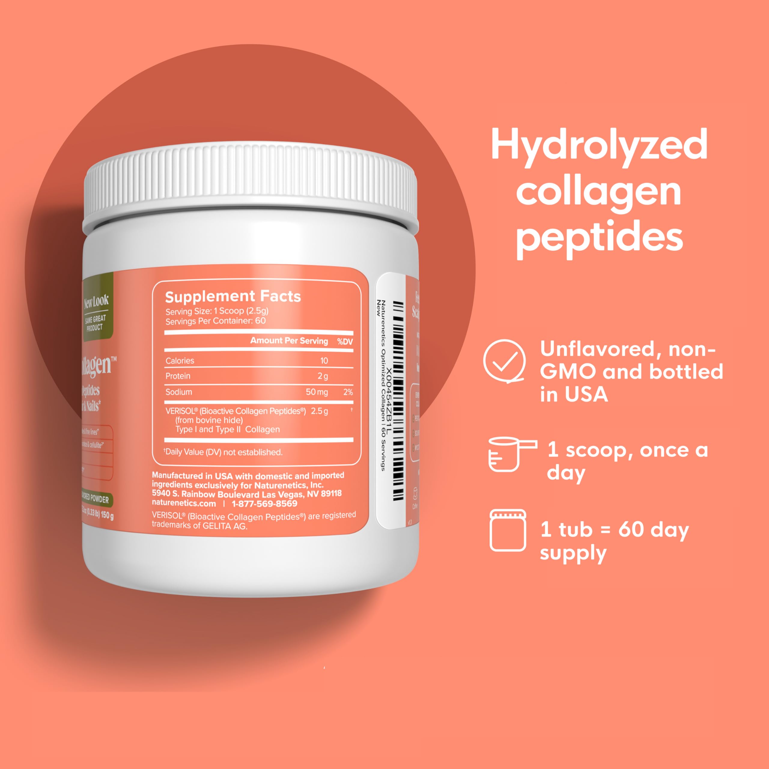 Naturenetics collagen scoop shows easy daily mixing into drinks.