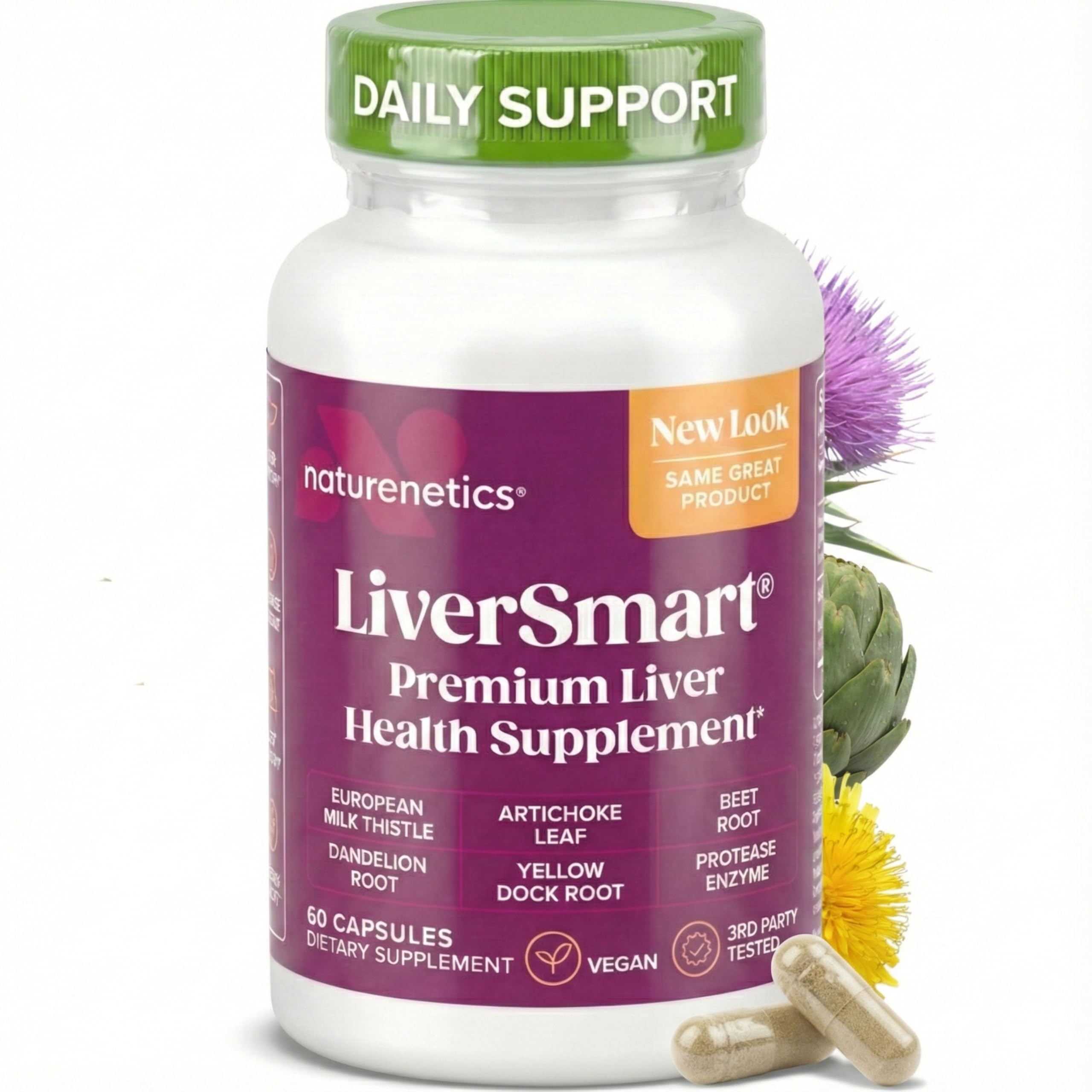 Naturenetics Milk Thistle bottle with capsules for liver support and daily wellness.