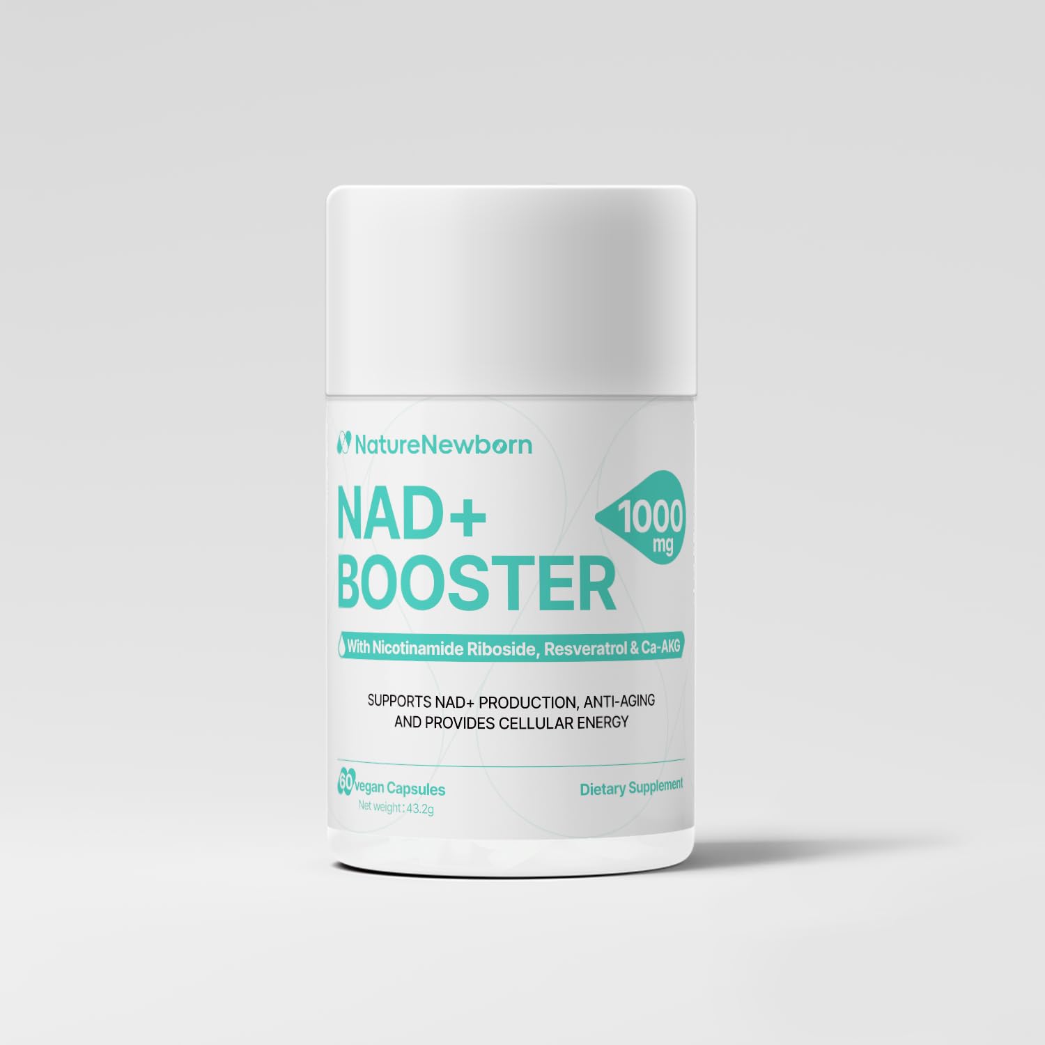 NATURENEWBORN NR1000 bottle on desk, supporting daily energy and focus.