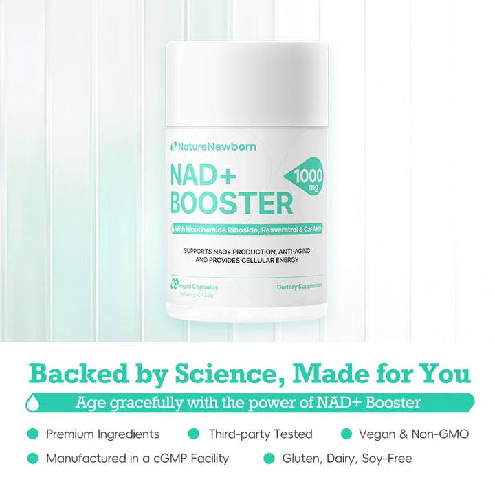 NATURENEWBORN NR1000 pouring capsules into hand, simple daily regimen.