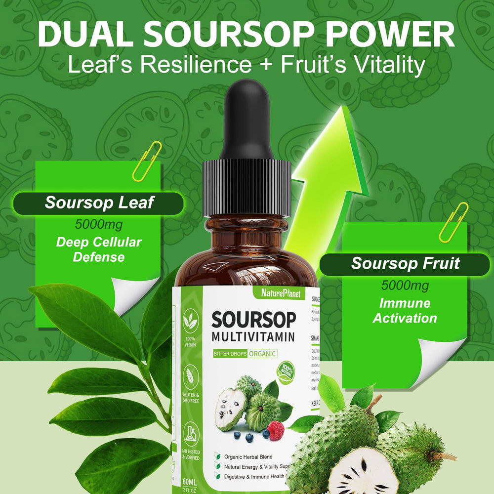 NaturePlanet Soursop Drops label closeup showing vegan non-GMO status