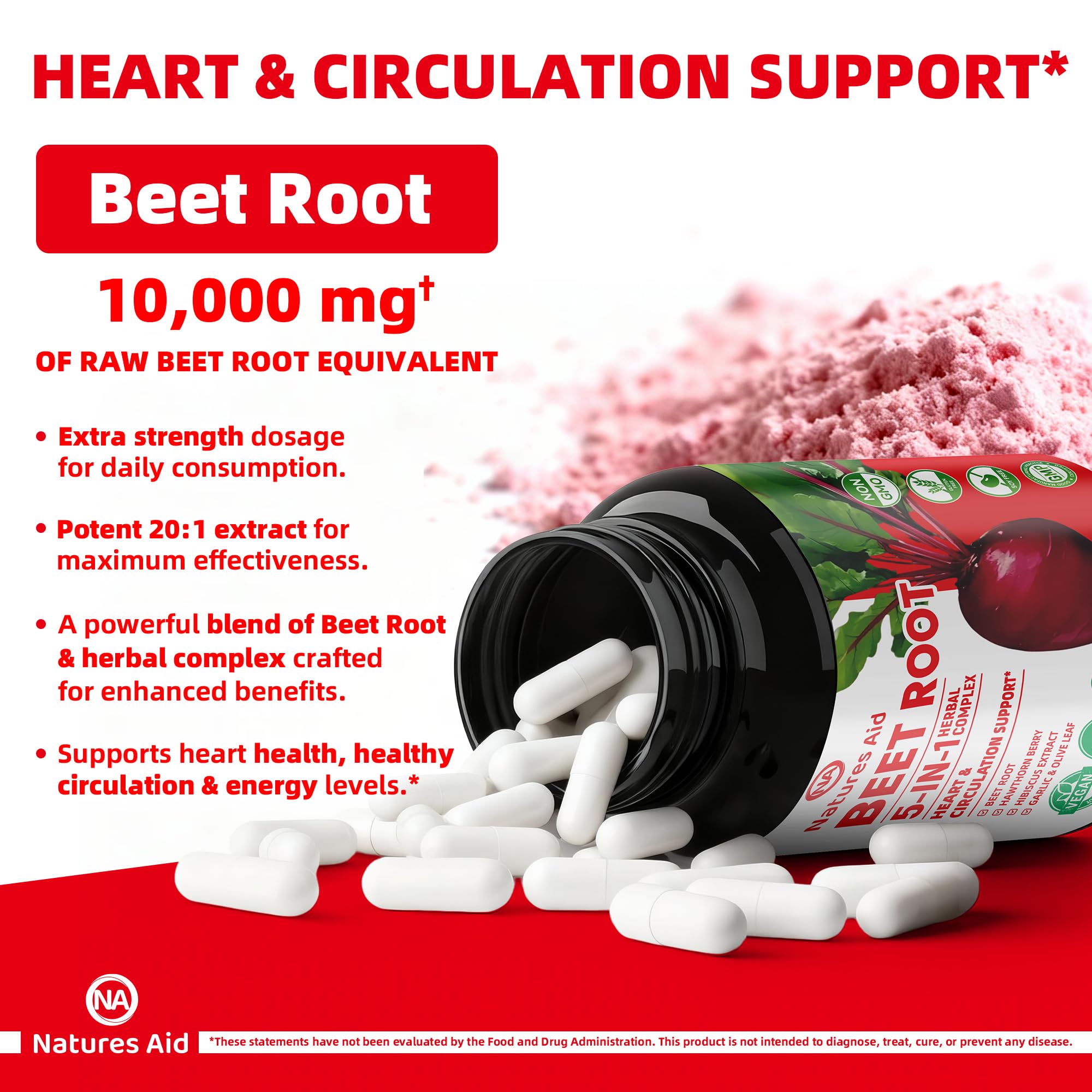 Natures Aid Beet Root Capsules Hawthorn Berry and Hibiscus blend visual