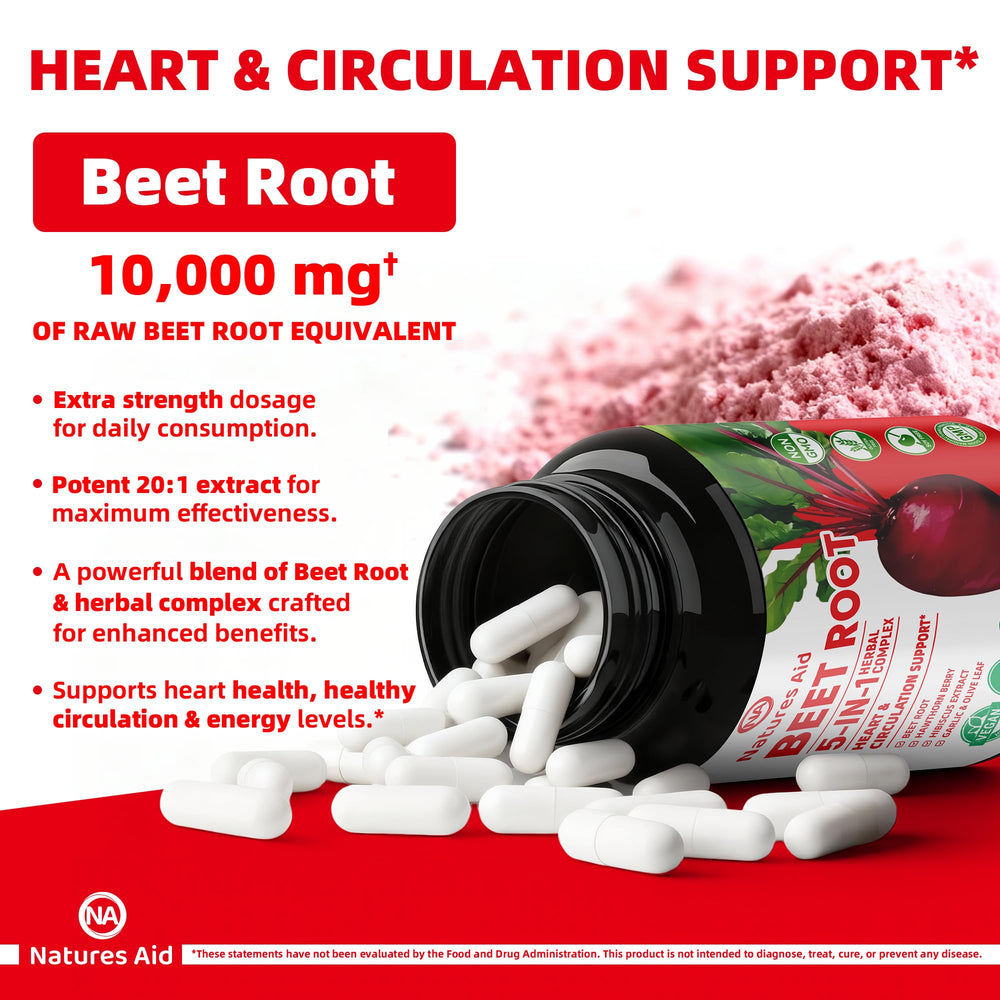 Natures Aid Beet Root Capsules Hawthorn Berry and Hibiscus blend visual