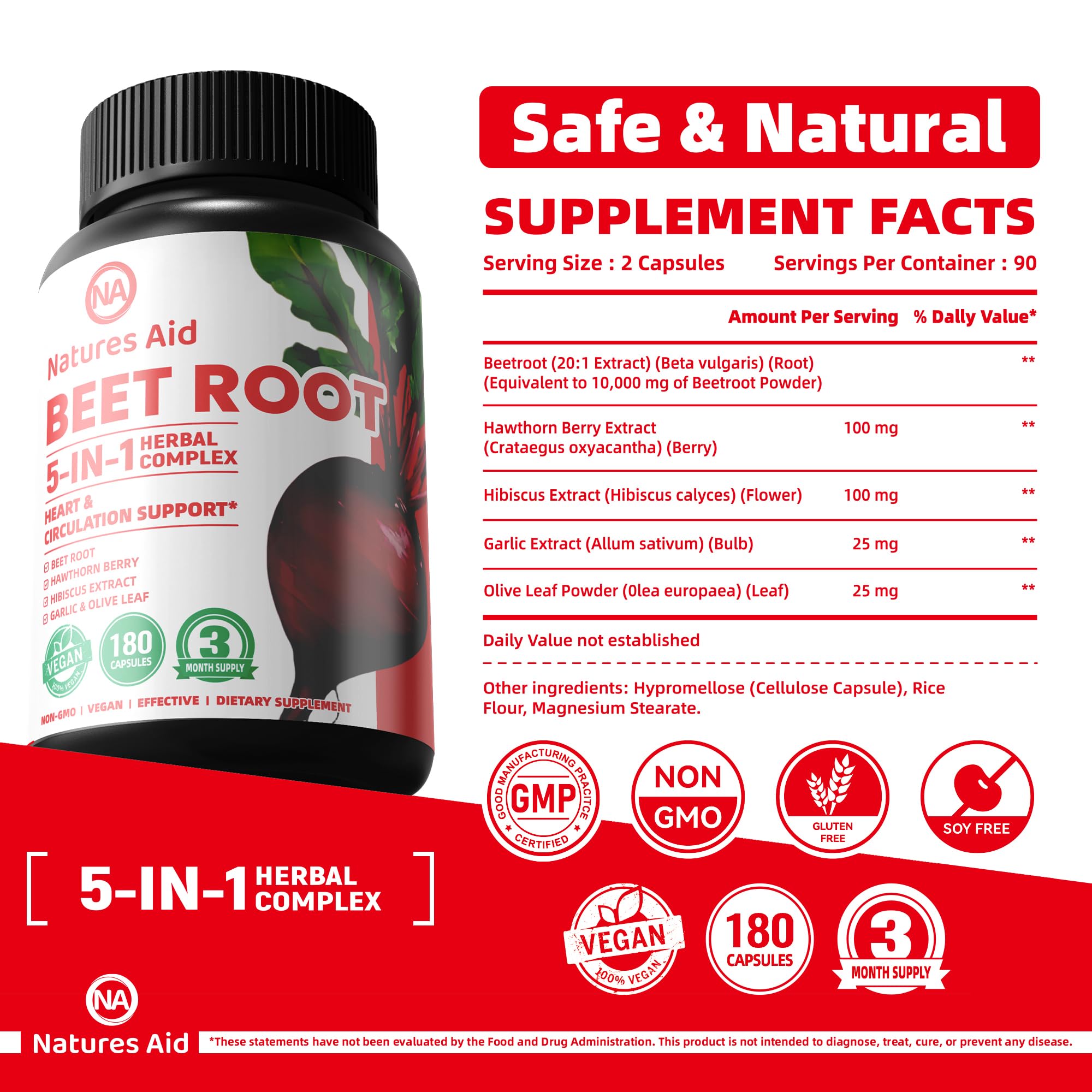 Natures Aid Beet Root Capsules label detail highlighting ingredients and vegan formula