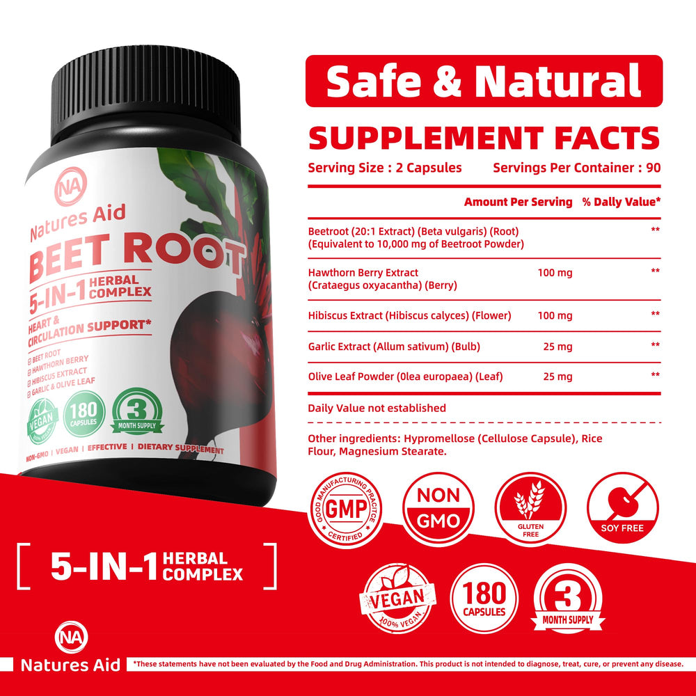 Natures Aid Beet Root Capsules label detail highlighting ingredients and vegan formula