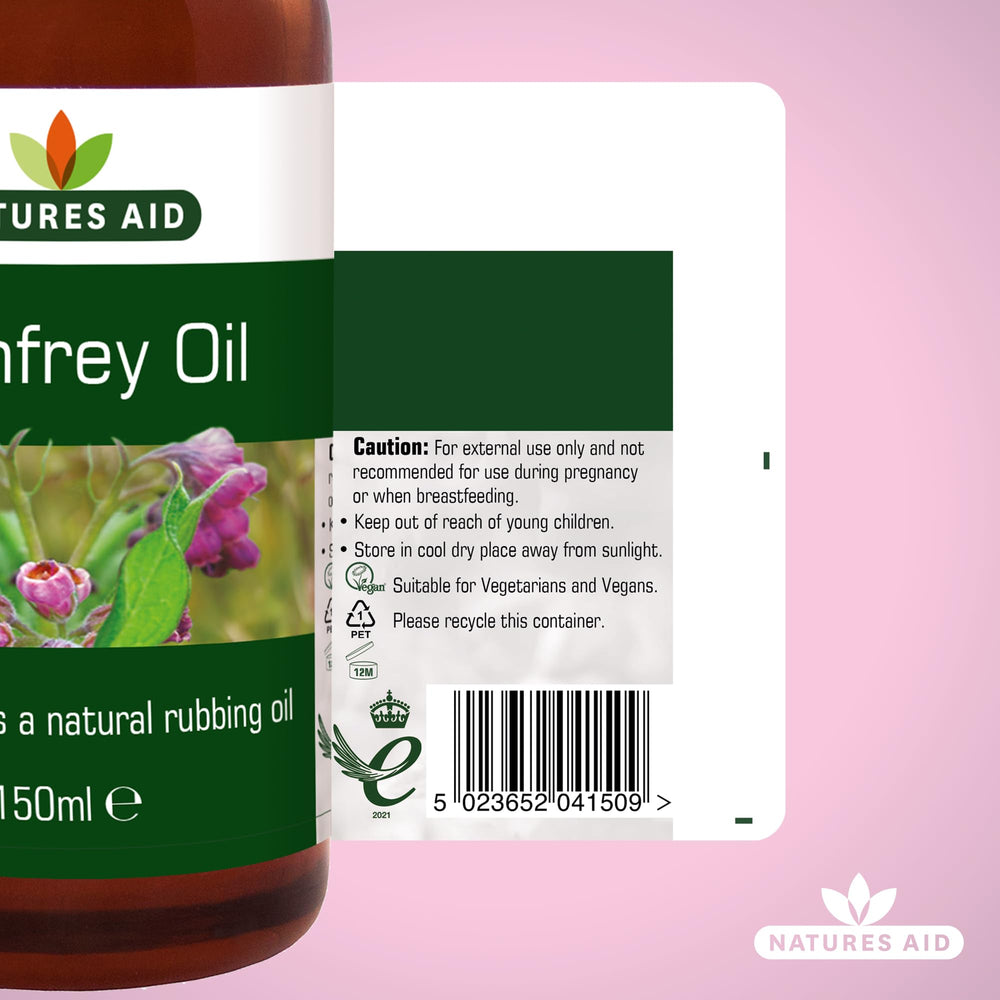 Natures Aid Comfrey Oil 150ml ingredients list showcases simple, natural components
