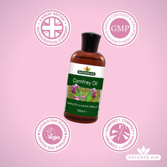 Natures Aid Comfrey Oil 150ml label highlights size and natural ingredients