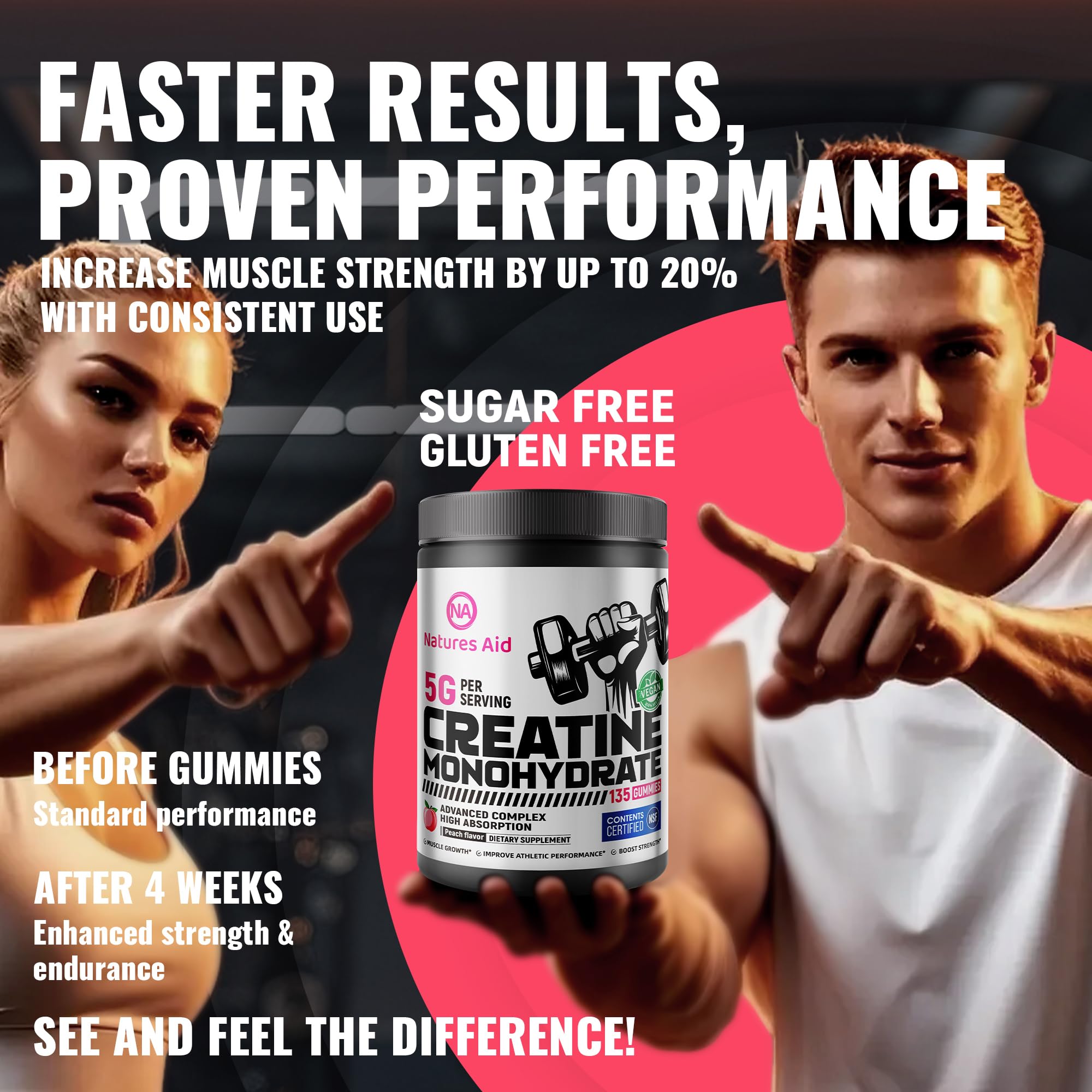 Natures Aid Creatine Gummy reseal cap, keeps gummies fresh.