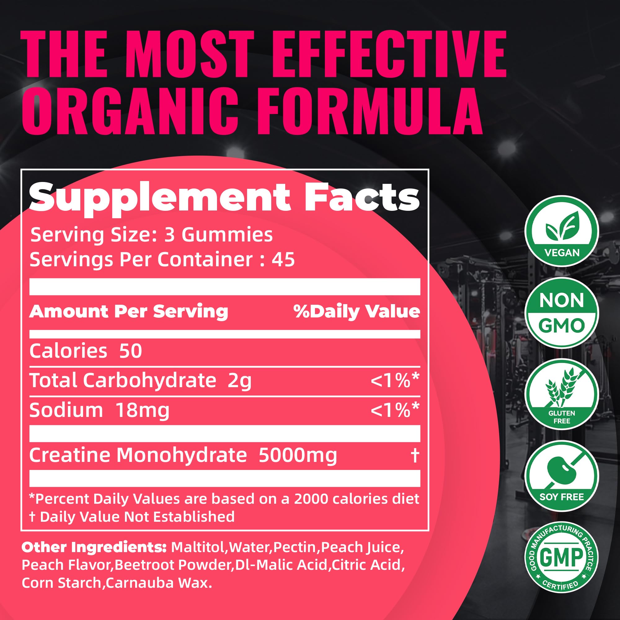Natures Aid Creatine Gummy serving three gummies, easy daily dose.