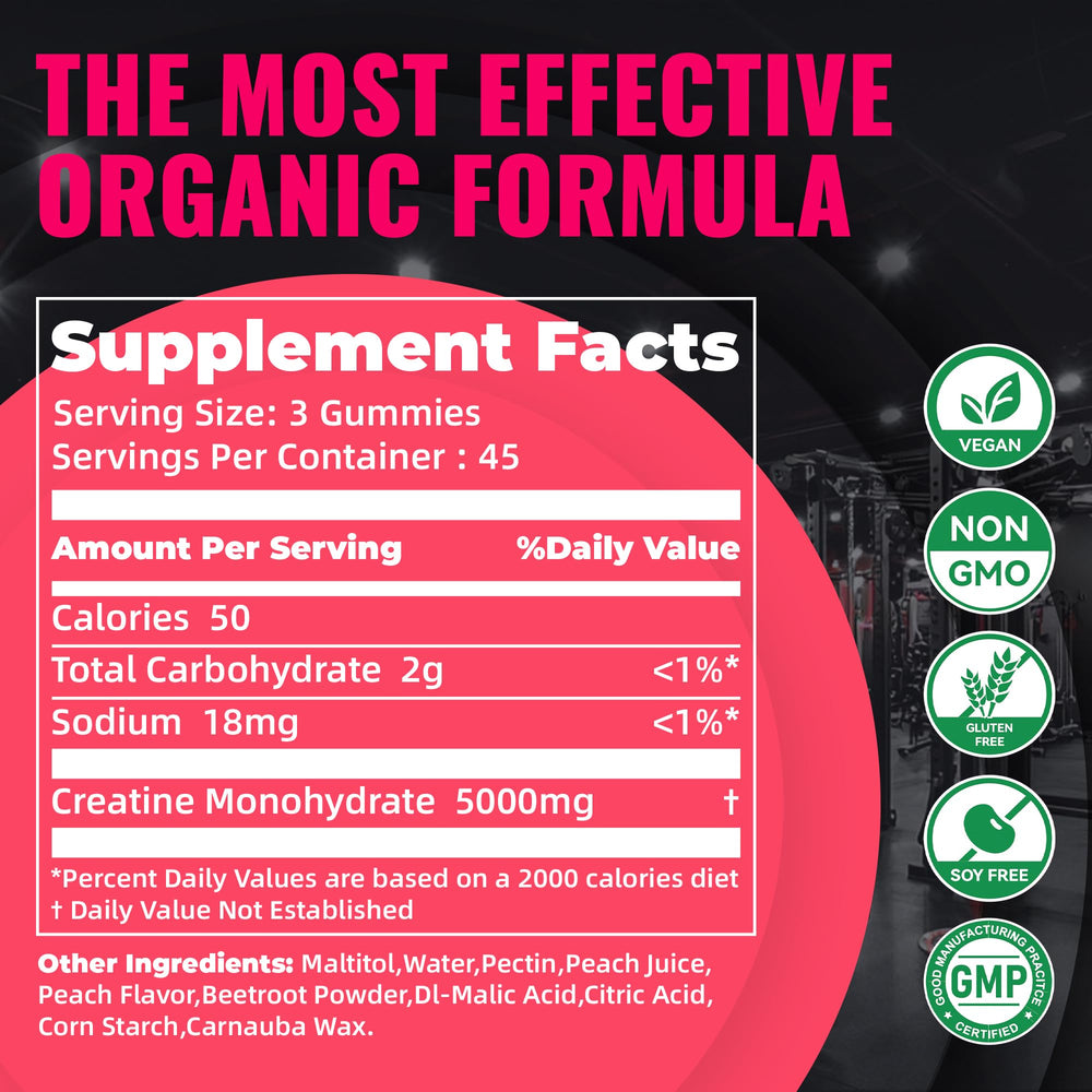 Natures Aid Creatine Gummy serving three gummies, easy daily dose.