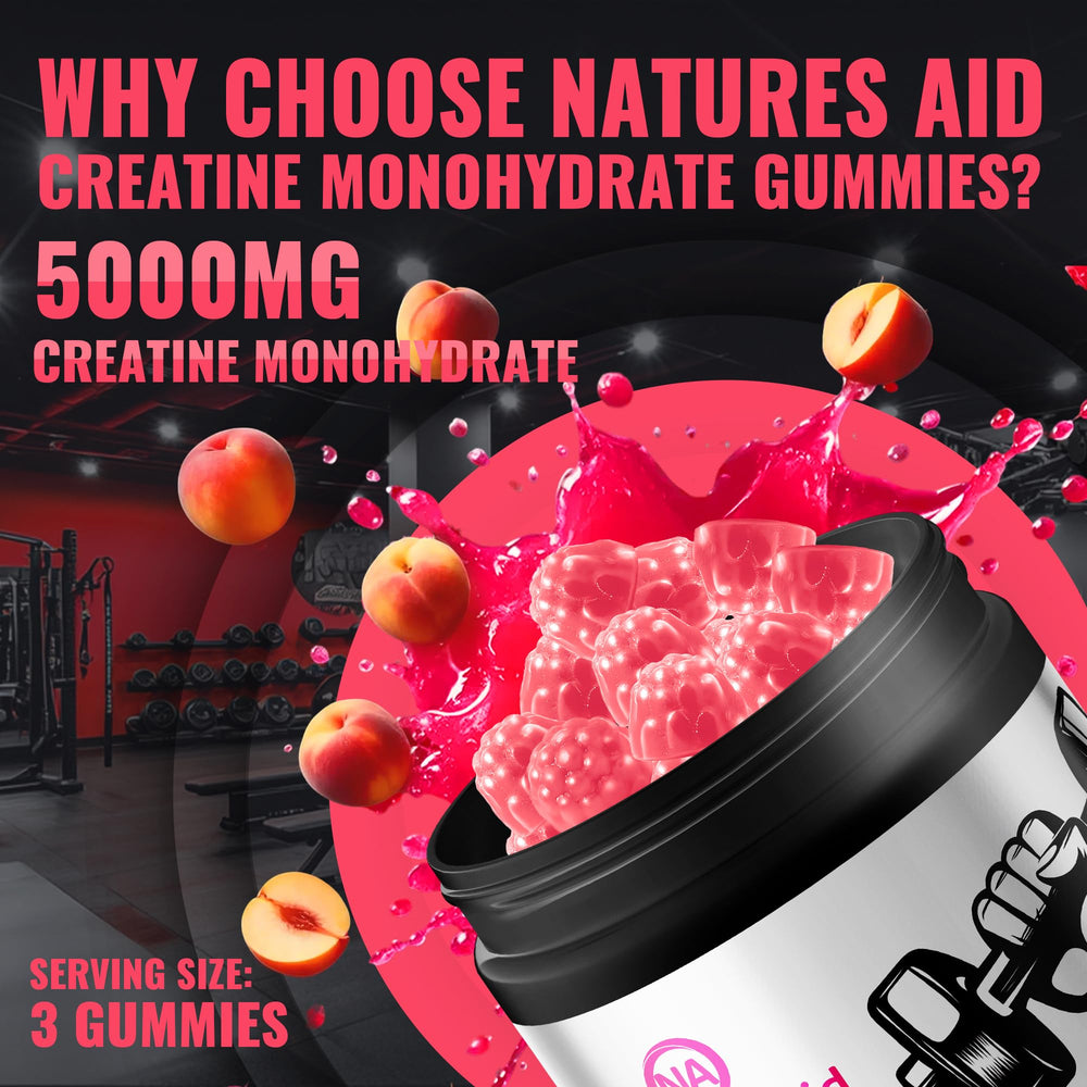 Natures Aid Creatine Gummy texture close-up, chewy and tasty.