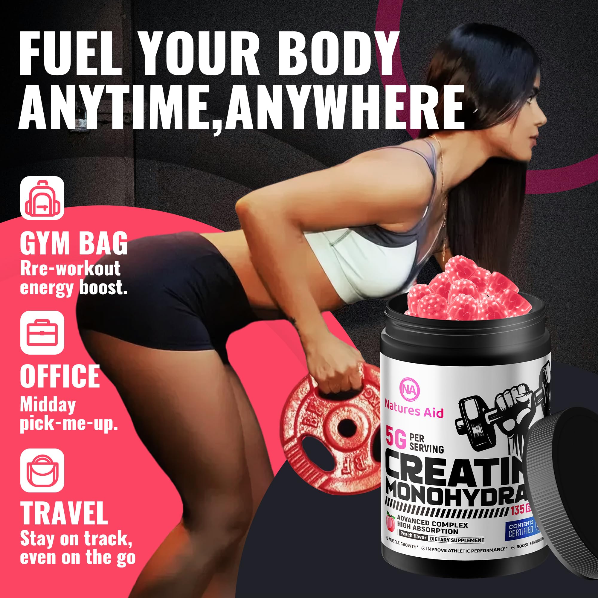 Natures Aid Creatine Gummy vegan and sugar-free option.