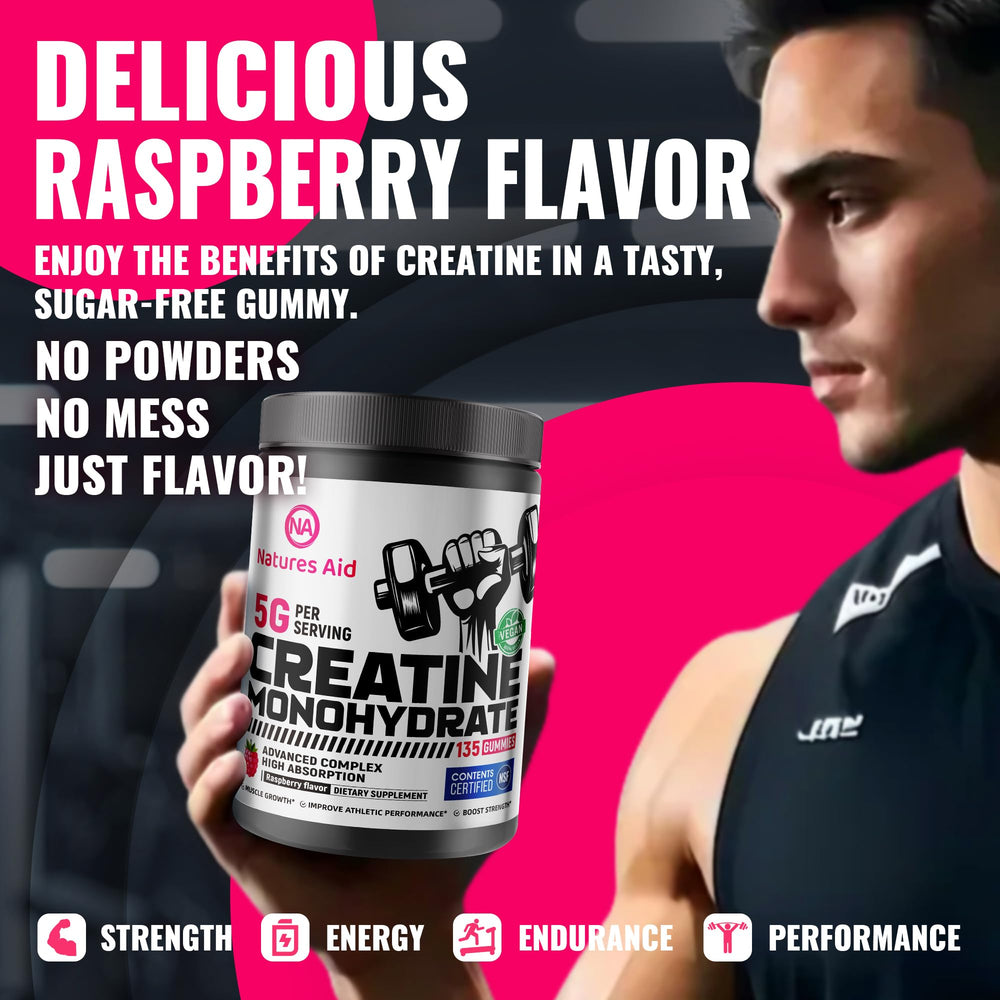 Natures Aid Creatine Gummy GMP factory badge conveys quality and consistency