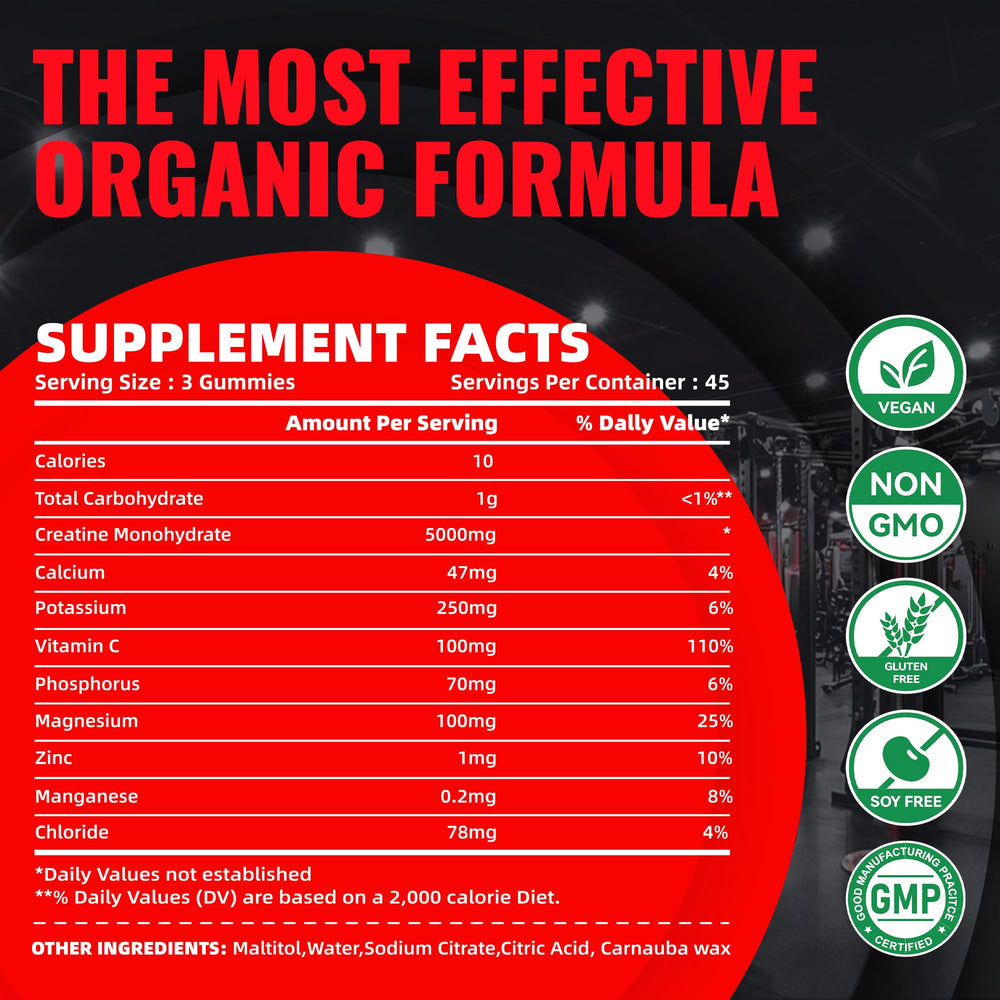 Natures Aid Creatine Gummy ingredient list and vegan formula close-up.