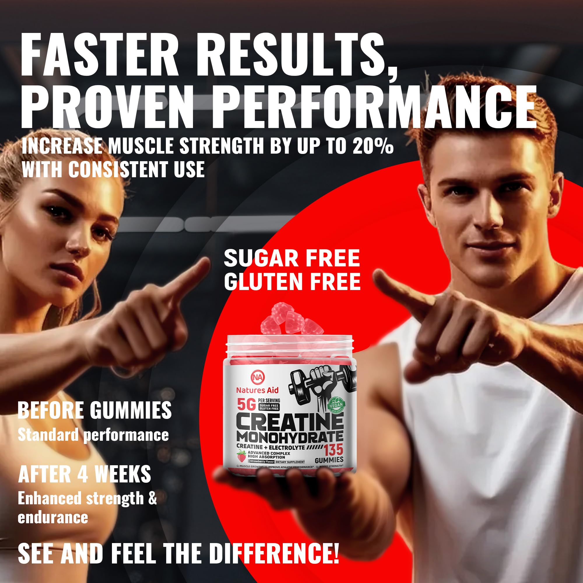 Natures Aid Creatine Gummy label close-up with GMP certification cues.