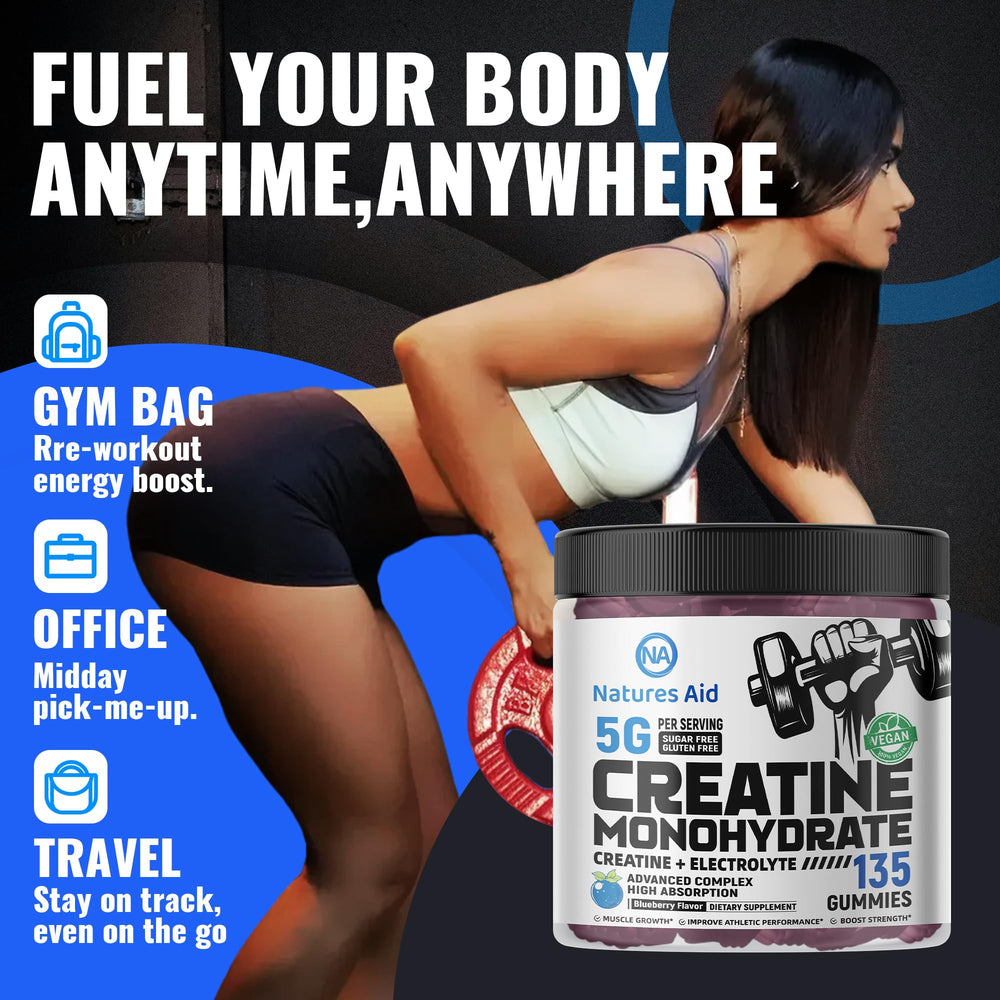 Natures Aid creatine gummy NSF-certified badge on bottle