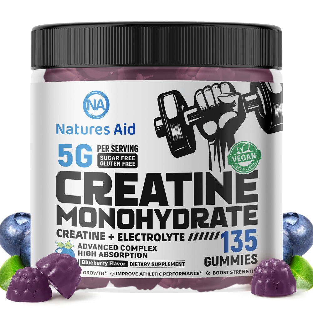 Natures Aid creatine gummy being poured into palm for easy use
