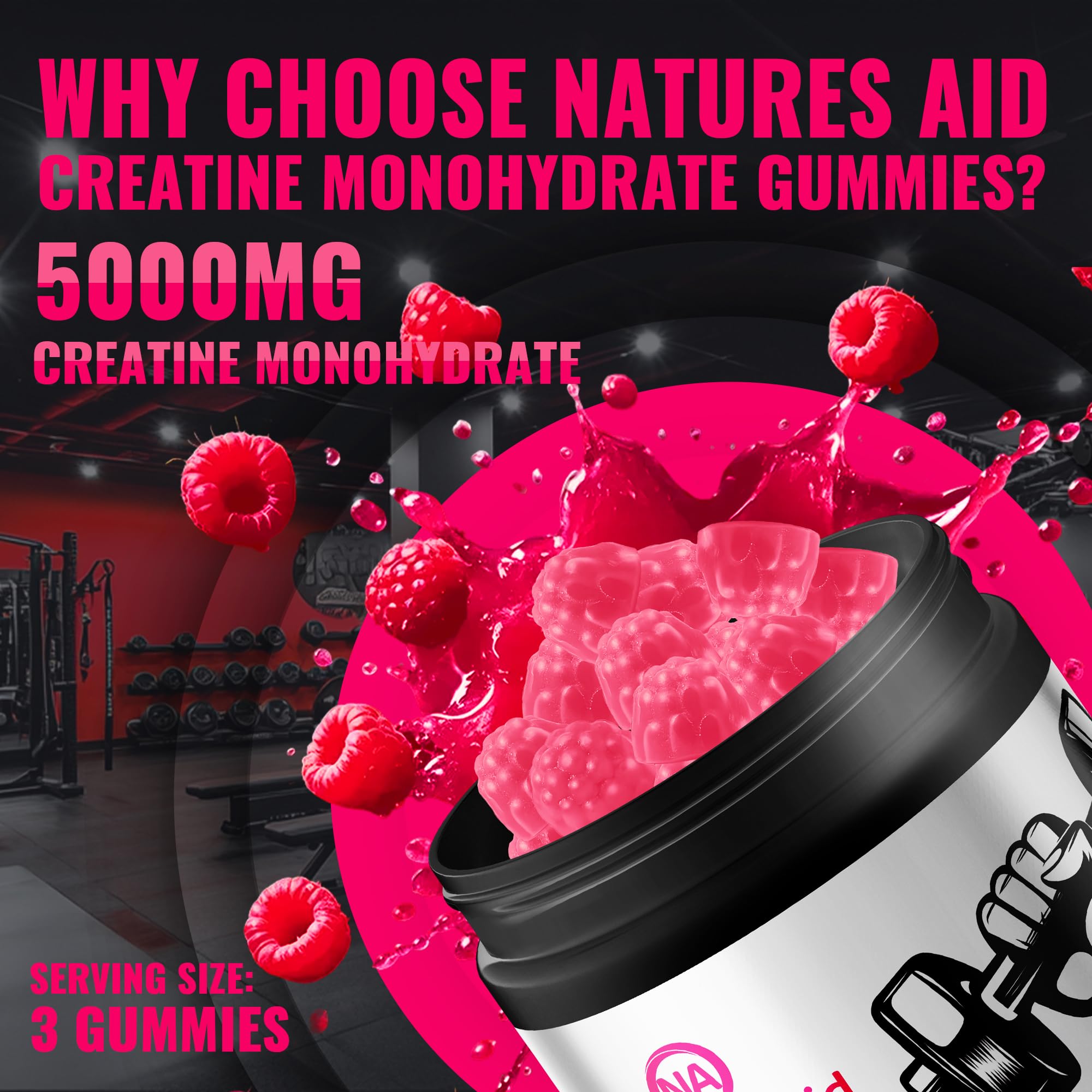 Natures Aid Creatine Gummy vegan label indicates gelatin-free and sugar-free convenience